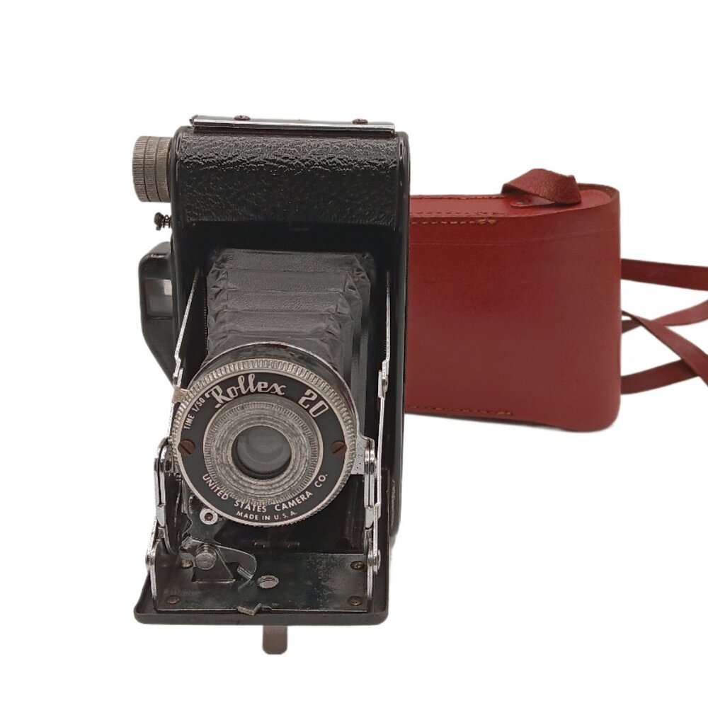Vintage Rollex 20 Folding Camera With Leather Case MCM 1950s U.S. Camera Co